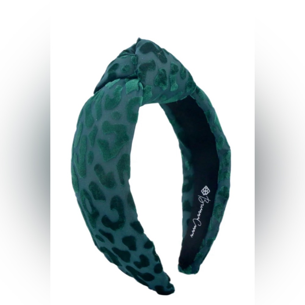 Brianna Cannon Leopard Print Velvet Knotted Headband Green